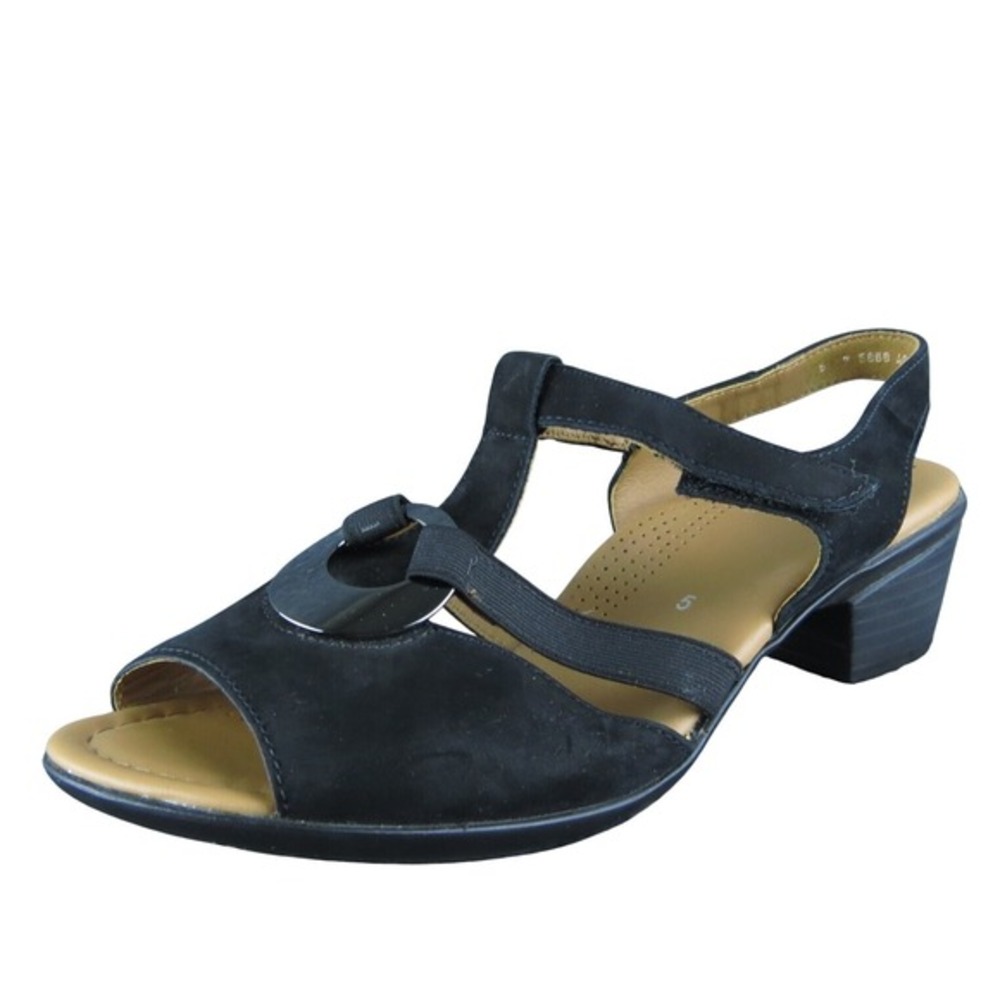 ara  Women Gladiator Sandal Shoes‎ Size 7.5 Medium Black Leather